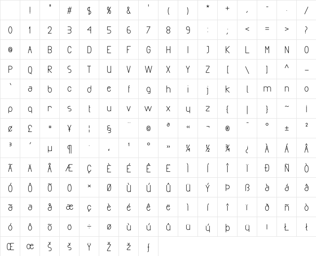 Exacta Bold Character Map Exacta Bold Character Map