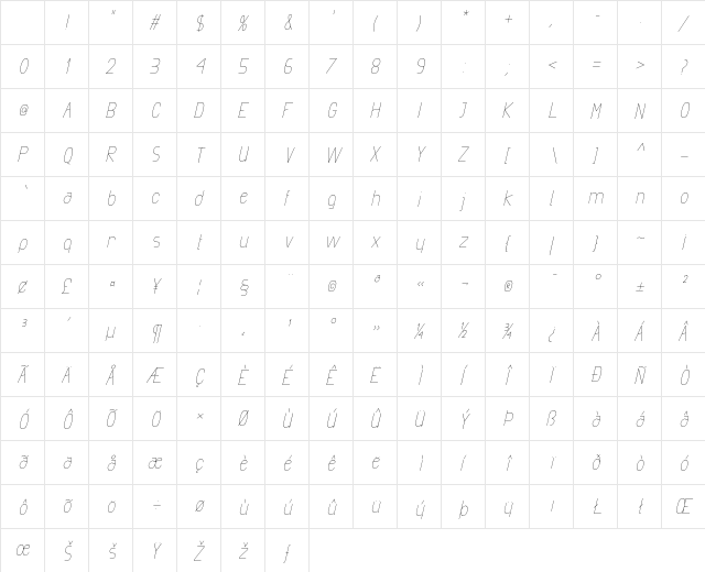 Exacta Light-Italic Character Map Exacta Light-Italic Character Map