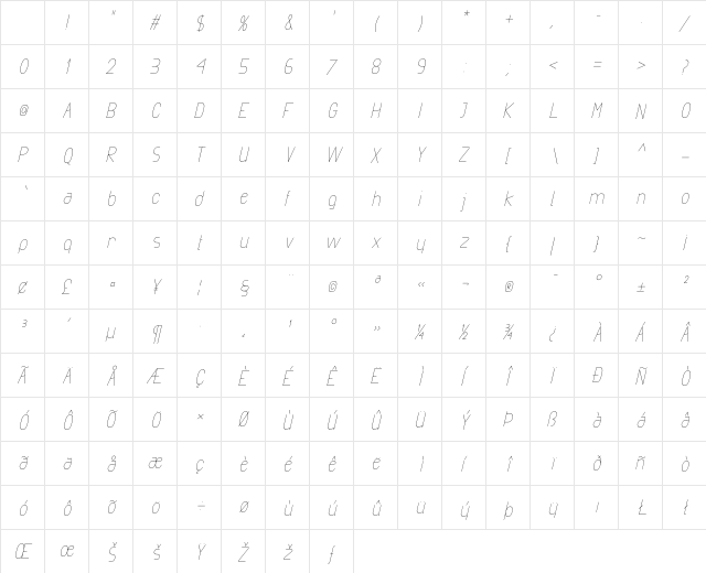 Exacta Light-Italic Character Map Exacta Light-Italic Character Map