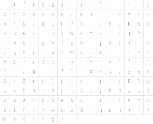 Exacta Light Character Map Exacta Light Character Map