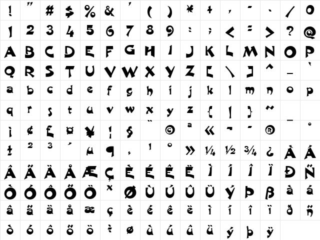 Excalibur Logotype Normal Character Map