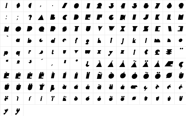 ExDeco Oblique Character Map