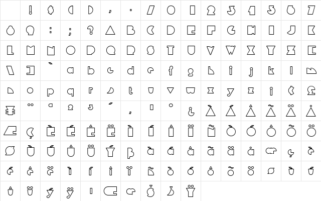 ExDecoOutline Normal Character Map