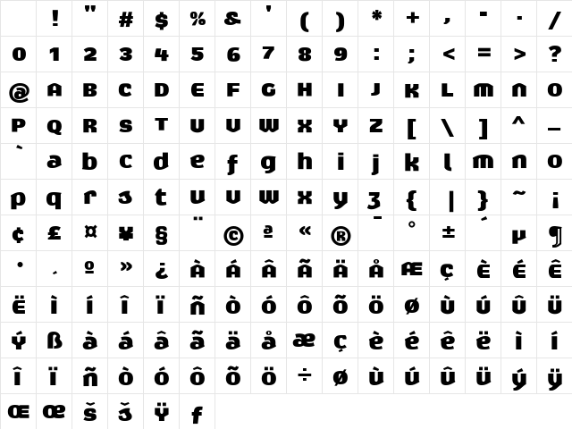 Exert Regular Character Map