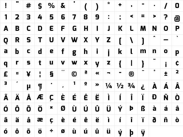 Exo ExtraBold Character Map