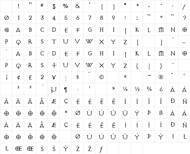 Exocet Light Character Map