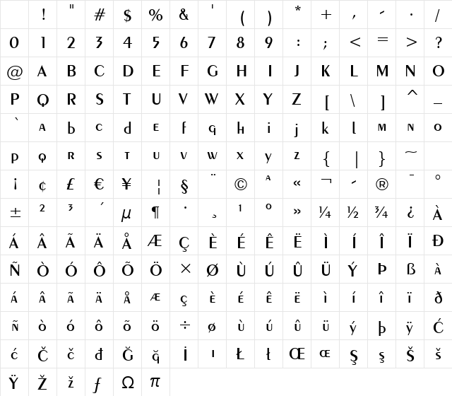 Exotc350 DmBd BT Demi-Bold Character Map