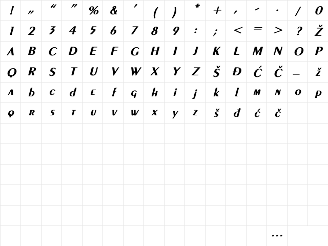 Exotic Bold Italic Character Map