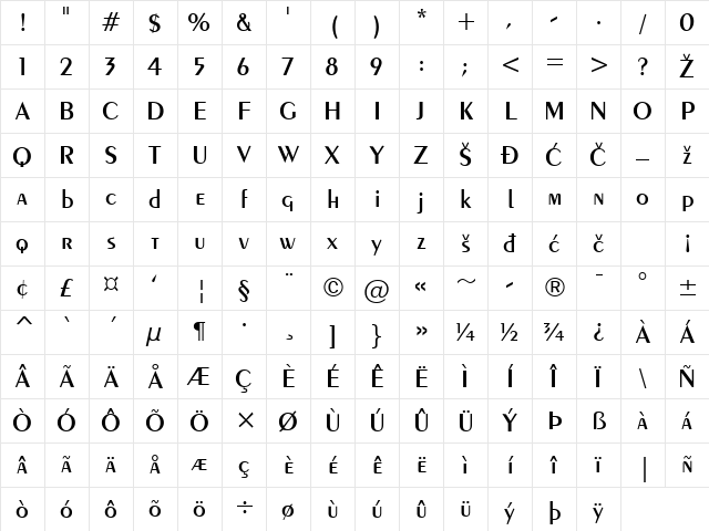Exotic350 Regular Character Map