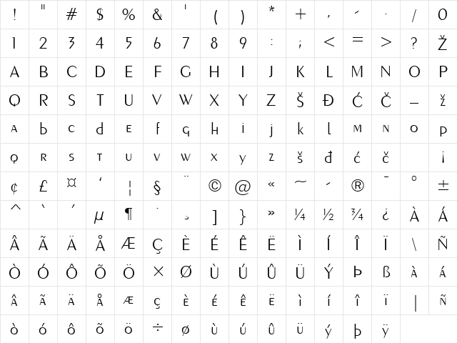 Exotic350Light Regular Character Map