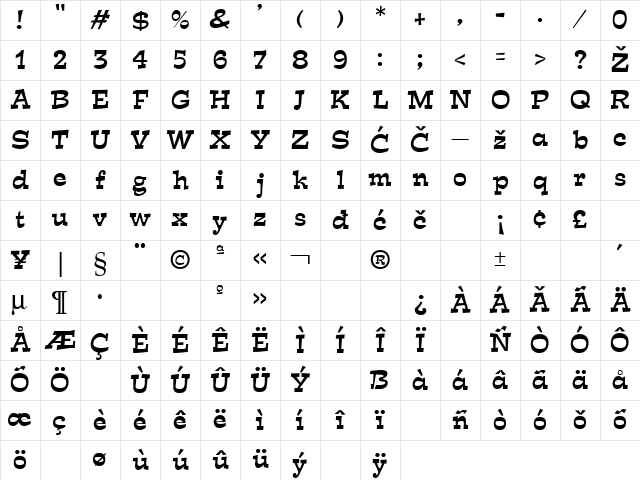 Expo Regular Character Map