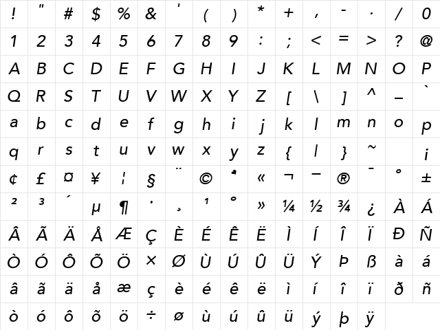 ExpoBookSSK Bold Italic Character Map