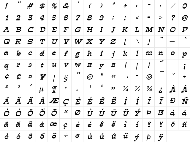 Expose Italic Character Map