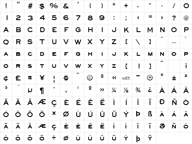 Eyechart Bold Character Map