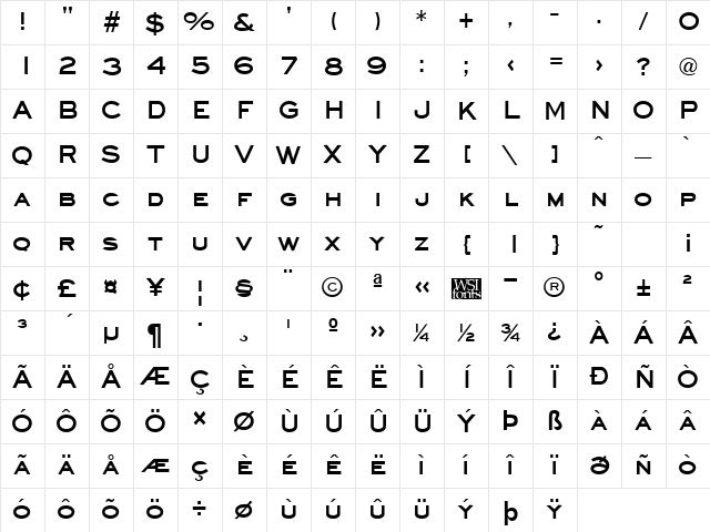 Eyechart Bold Character Map