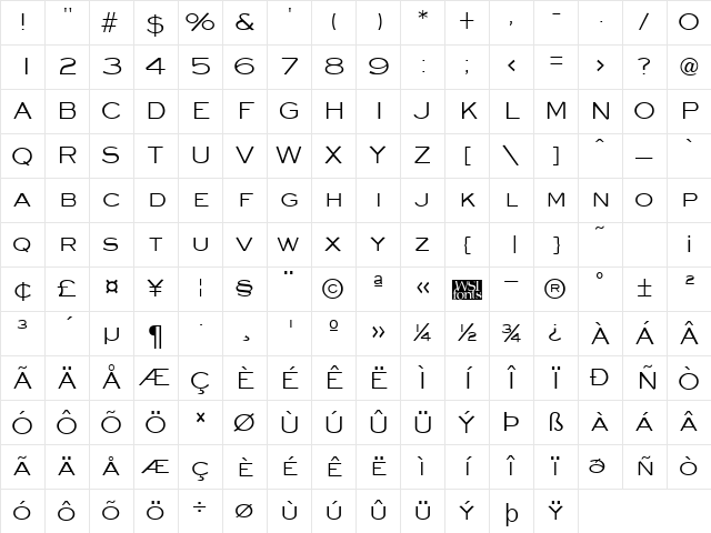 Eyechart Regular Character Map