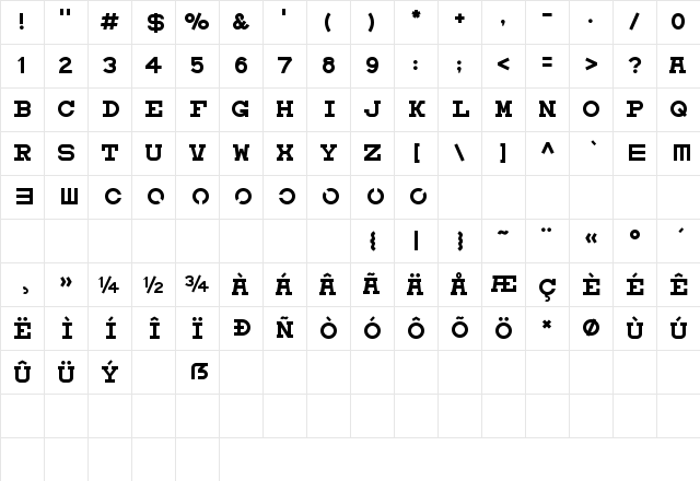 Eyechart Regular Character Map