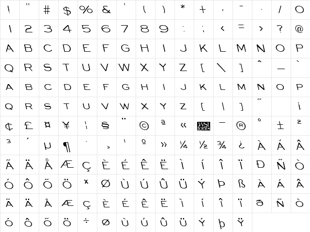 EyechartBackslant Regular Character Map