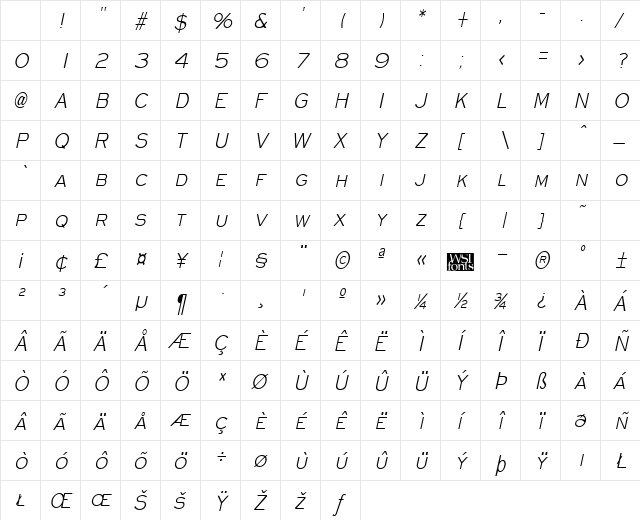 EyechartCondensed Italic Character Map EyechartCondensed Italic Character Map