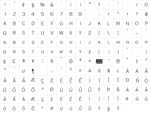 EyechartCondensed Regular Character Map