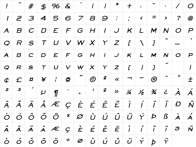 Eyeglass Bold Italic Character Map