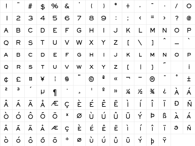Eyeglass-Condensed Bold Character Map