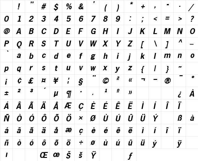 Ezra Bold-Oblique Character Map Ezra Bold-Oblique Character Map