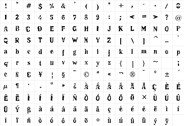F2F MadZine LT Std Fear Character Map