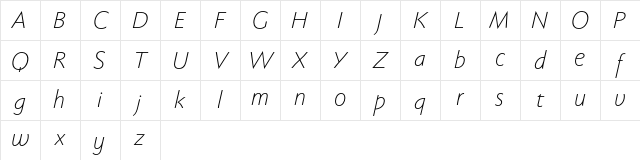 Faber Sans Pro reduced 46 Leicht Kursiv Character Map