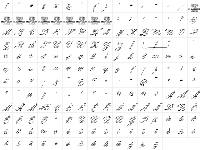 Fabulous Outline PERSONAL USE Regular Character Map