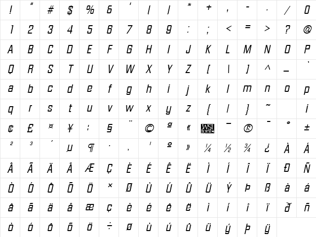 Facet Italic Character Map Facet Italic Character Map