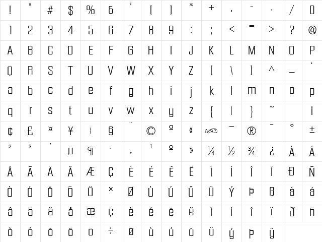 FacetLight Regular Character Map