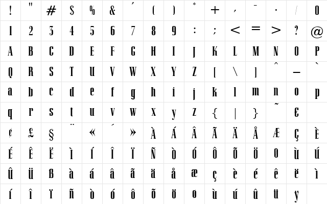 MercatorCondensed Regular Character Map MercatorCondensed Regular Character Map