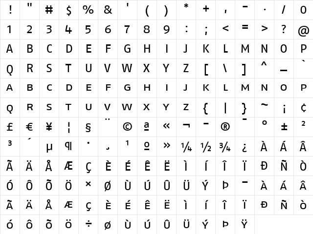 FagoExLf Regular Character Map