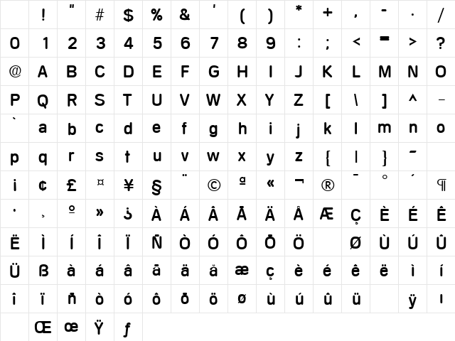 Mercedes Bold Character Map