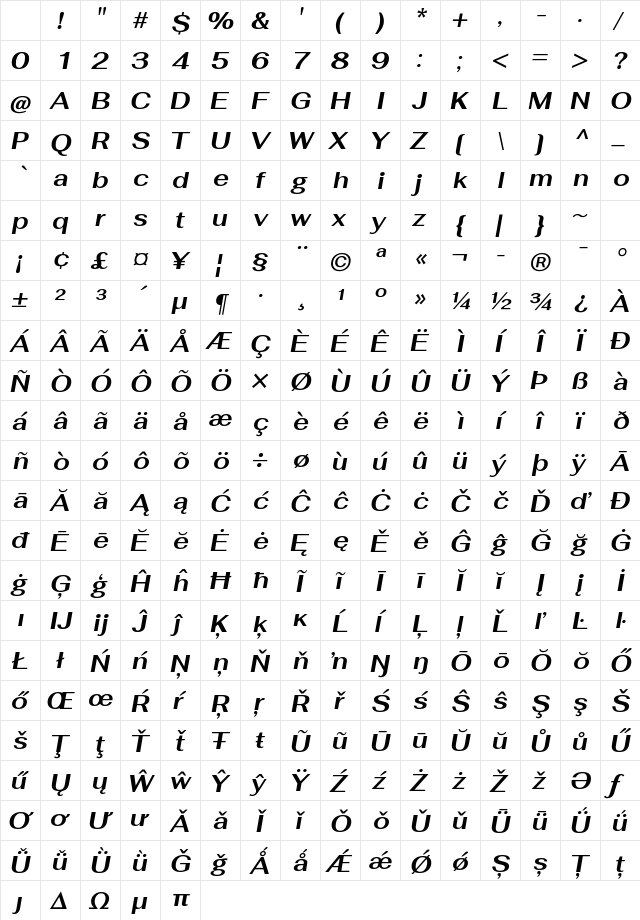 Fahkwang Bold Italic Character Map Fahkwang Bold Italic Character Map