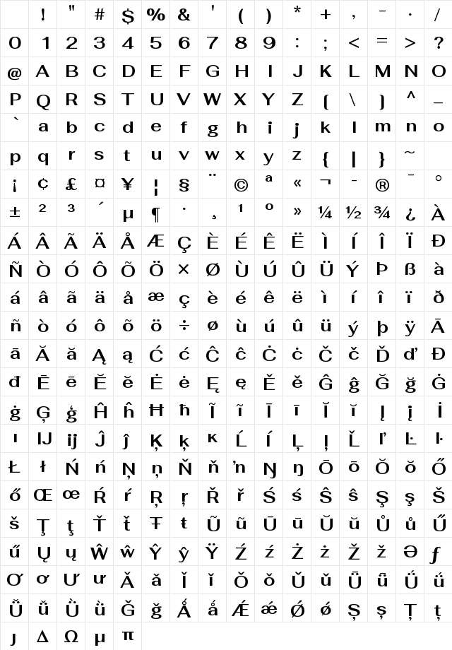 Fahkwang Bold Character Map