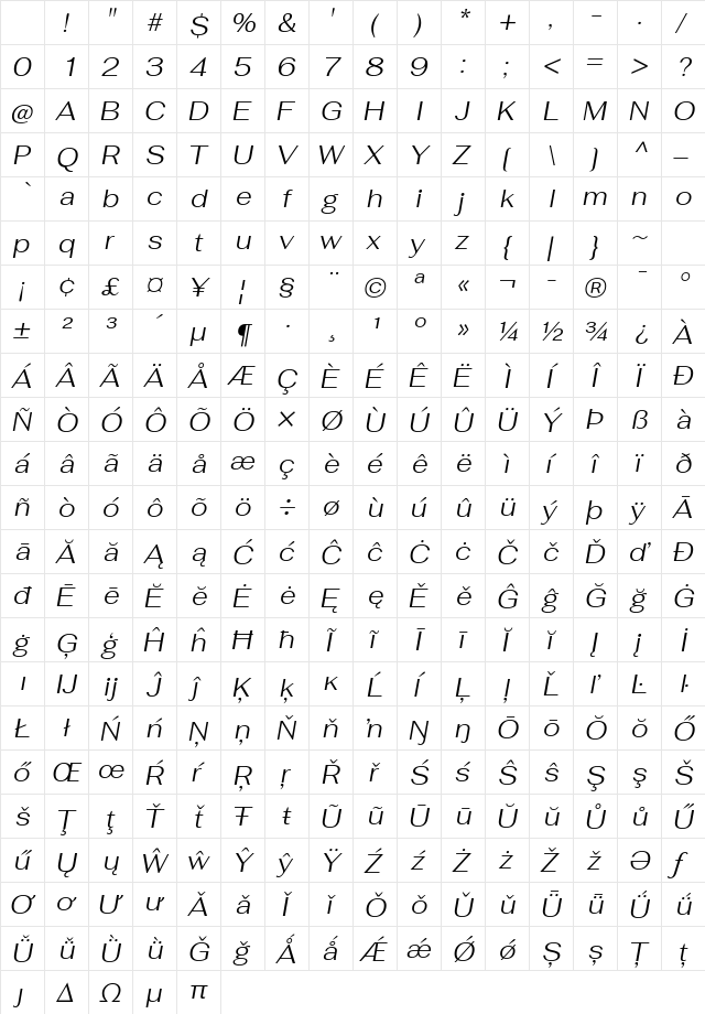 Fahkwang Light Italic Character Map Fahkwang Light Italic Character Map