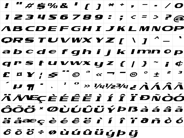 Falkencrest Extra-expanded Italic Character Map Falkencrest Extra-expanded Italic Character Map