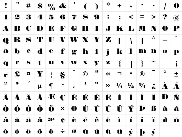 Falstaff MT Std Regular Character Map