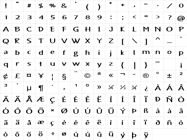 Famico Expanded Bold Character Map