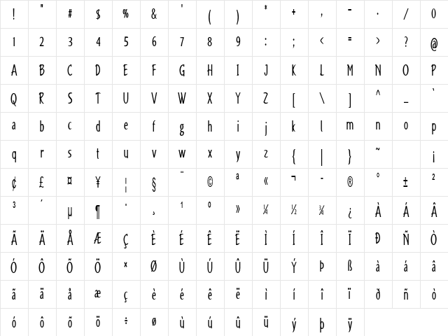 Famico Extra-condensed Bold Character Map