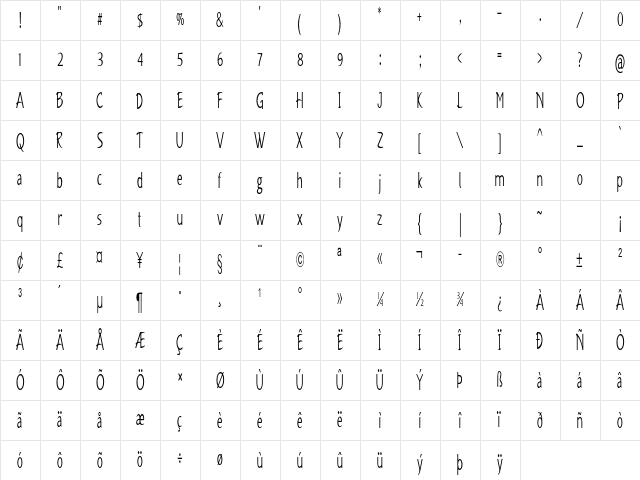 Famico Extra-condensed Regular Character Map