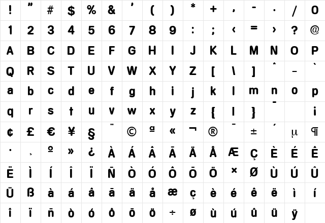 MercedesSerial Bold Character Map