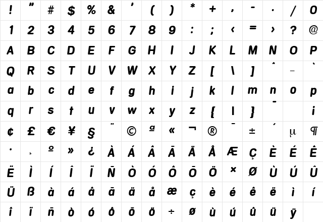 MercedesSerial BoldItalic Character Map