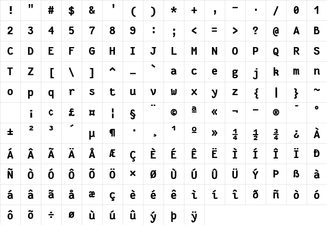 FantasqueSansMono Nerd Font Bold Character Map