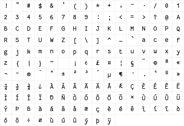 FantasqueSansMono Nerd Font Regular Character Map