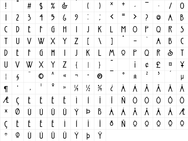 Fanzee-Condensed Normal Character Map