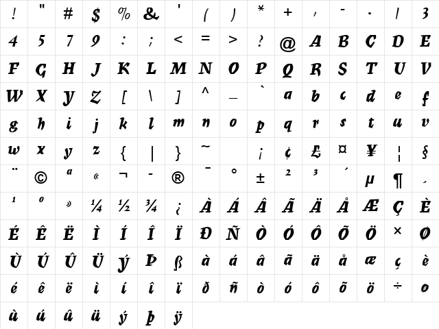 Mercurius Script MT Bold Bold Character Map