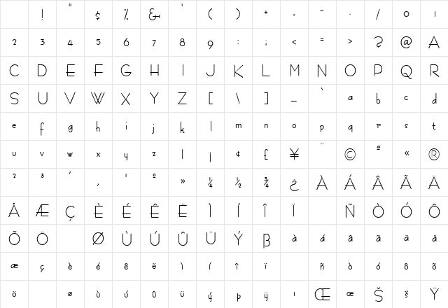 FashionNarrow Bold Character Map FashionNarrow Bold Character Map